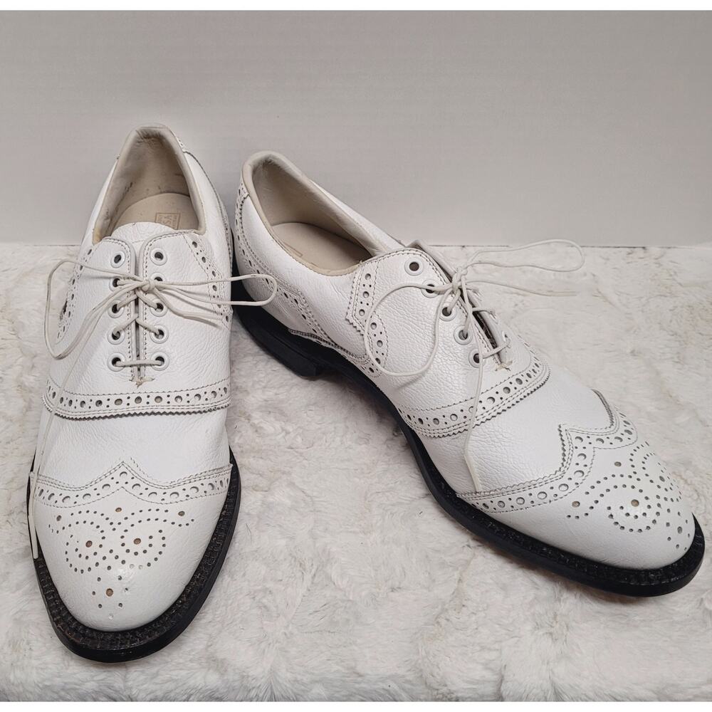 Vintage Dexter classic white leather brogue wingtip golf shoes. size 9R